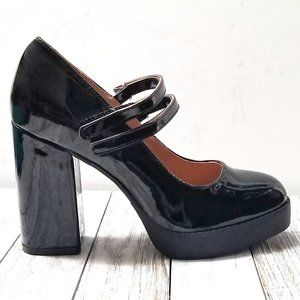 - New Black Patent Mary Jane Platform Chunky Heel Pumps